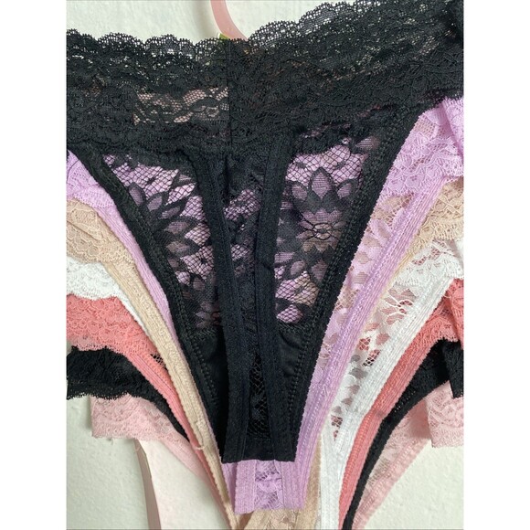Juicy Couture Floral Lace Thong Size XL Crystal Rhinestone Trim 7 Pack Pink - Picture 9 of 12